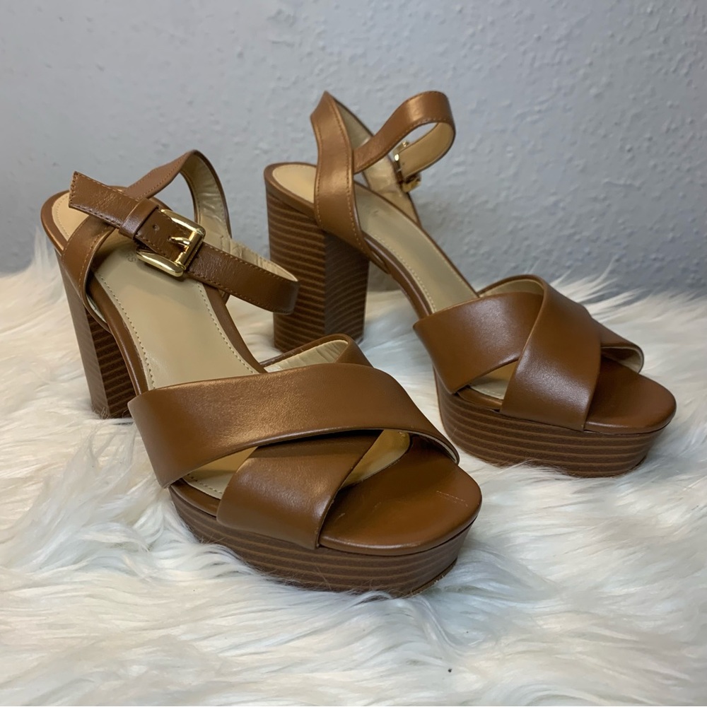 Michael Michael Kors Brown Leather Sia Platform Sandals